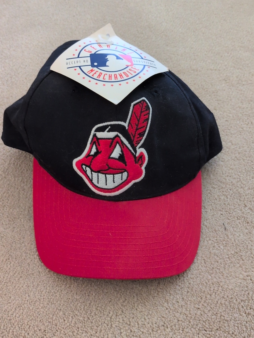 Cleveland Indians  Black and Red Baseball Cap with Wahoo Mascot Patch